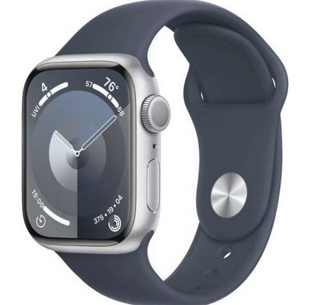 Apple Watch Series 9 GPS 41mm Silver Aluminum Storm Blue Sport Band S/M NEW